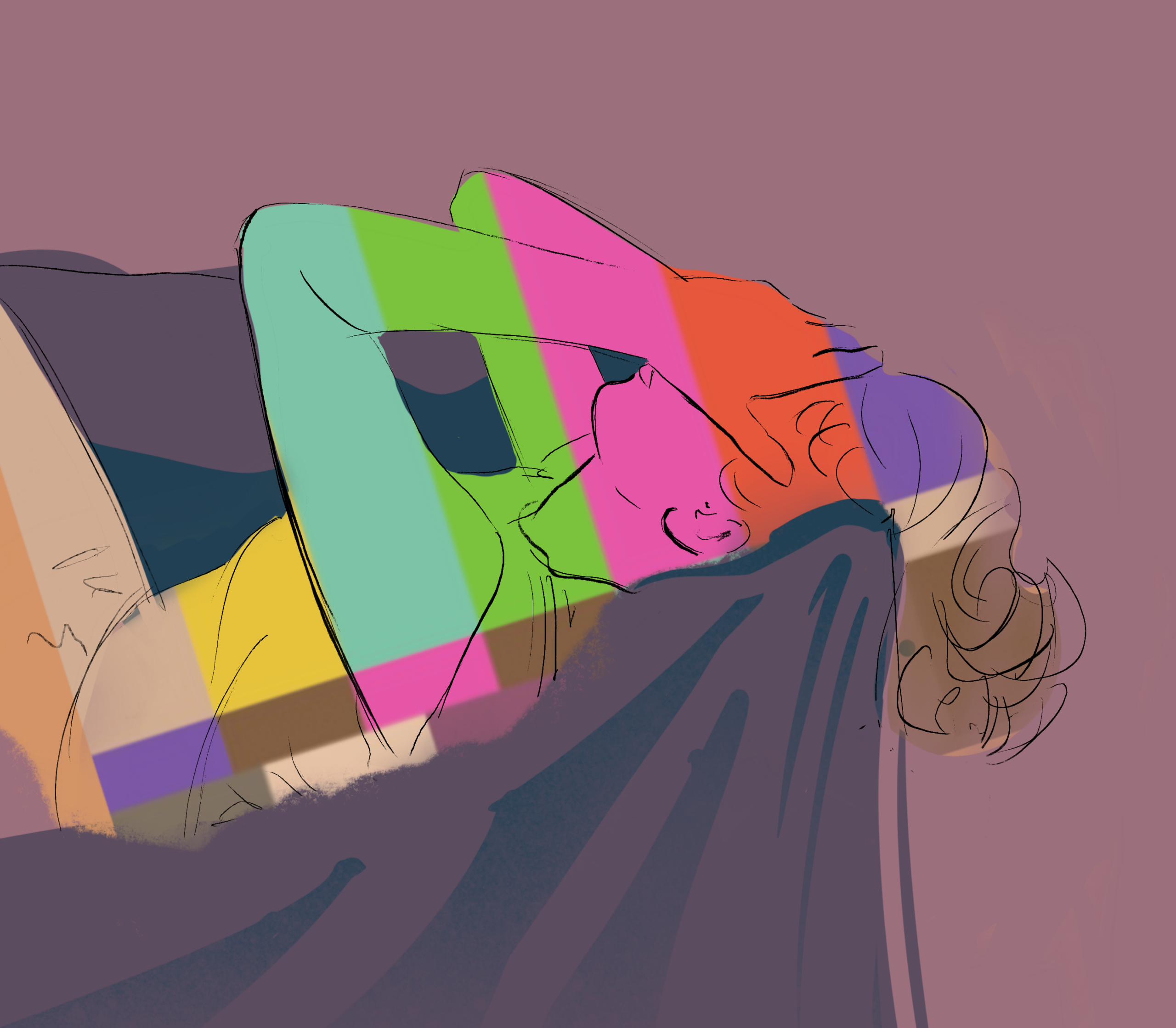 Гомо-ОКР: иллюстрация — радужный поток навязчивых мыслей о сексуальной ориентации захватывает сознание человека во сне