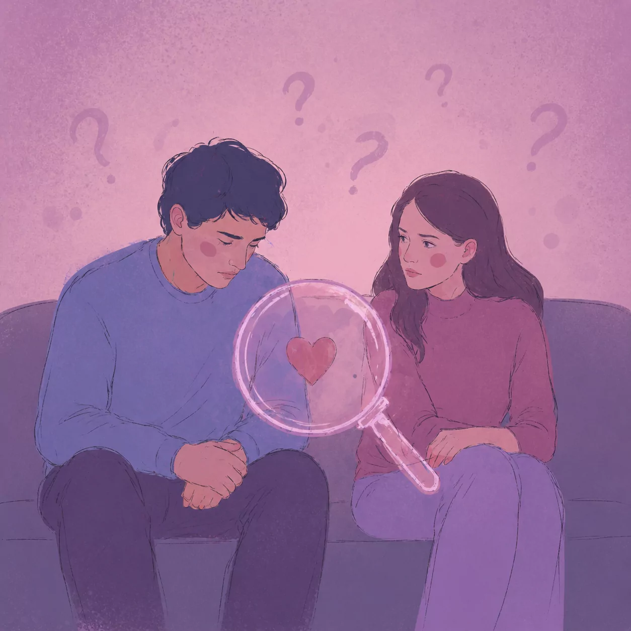 ОКР отношений (ROCD): иллюстрация — пара с навязчивыми сомнениями в любви и отношениях